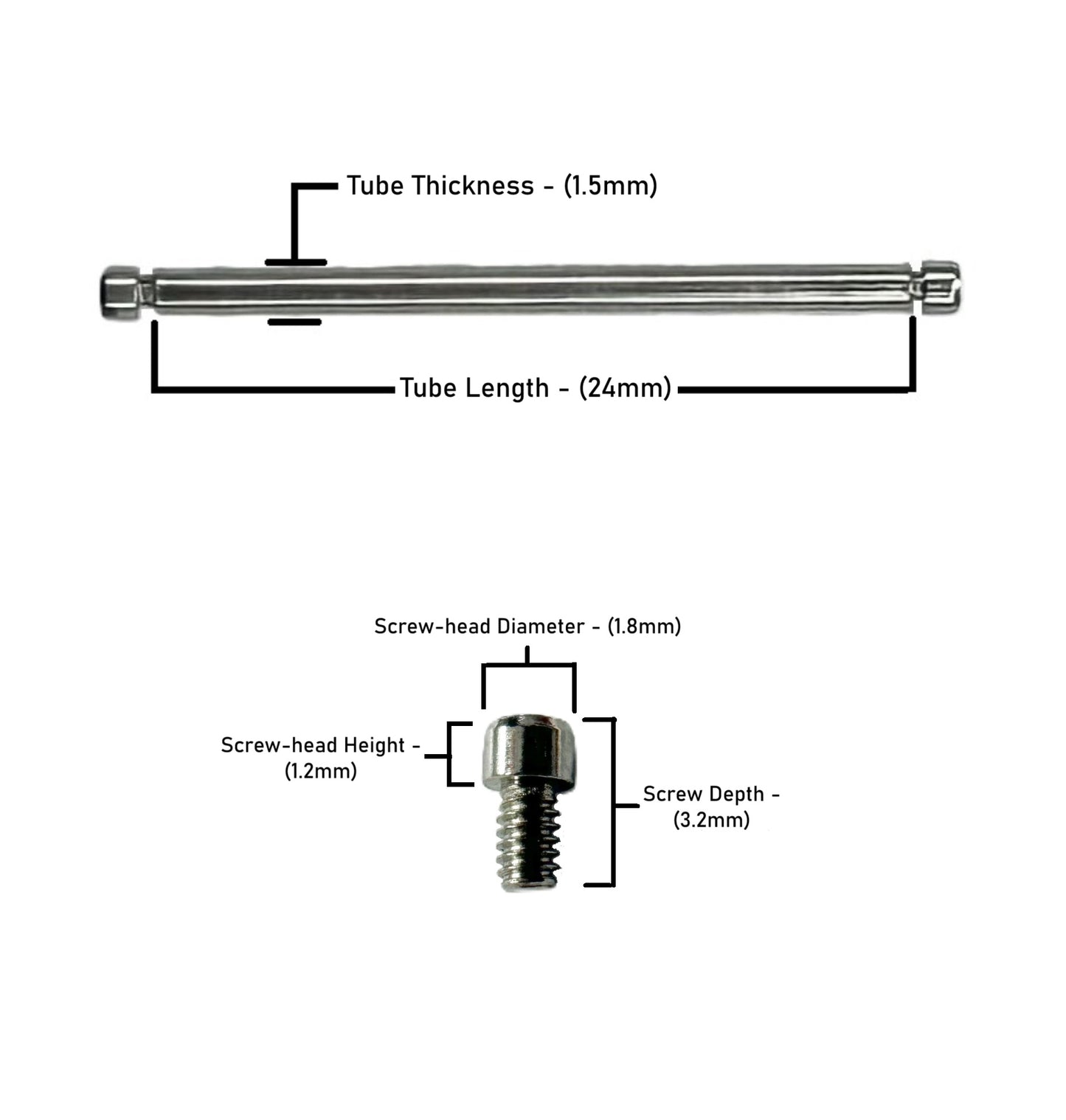 24x1.5mm Tube & Screw for Breitling Watches, A39363