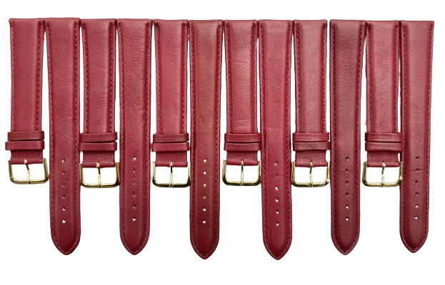 Load image into Gallery viewer, Lot of 6 bands, 16MM XL Plain Padded Red Genuine Leather Watch Band, stitches
