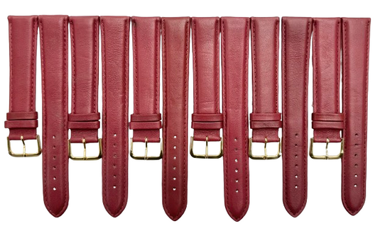 Lot of 6 bands, 16MM XL Plain Padded Red Genuine Leather Watch Band, stitches