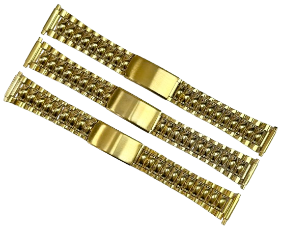 Load image into Gallery viewer, 16-20MM Oyster Style Gold Tone Stainless Steel Band with regular fold-over clasp
