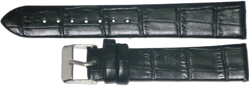 Lot of 6 Watch Band Genuine Leather Alligator Grain Black Flat 22mm Best Quality