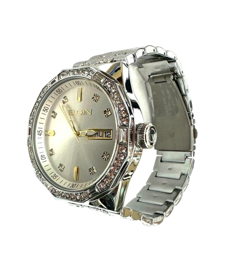 Load image into Gallery viewer, Elgin Men&#39;s Silver Watch &amp; Matching Bracelet Set – Gold Markers | FG180016SST
