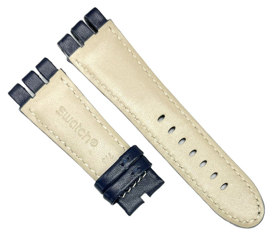 23mm Genuine Leather, Blue Plain Watch Band for SWATCH Watches, Padded & Stitched - Universal Jewelers & Watch Tools Inc.
