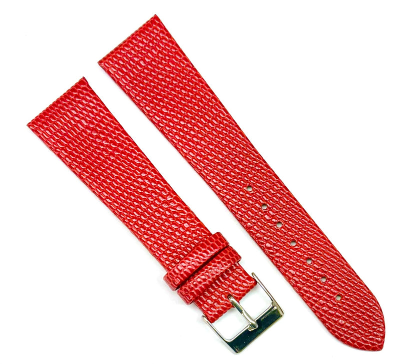 Load image into Gallery viewer, 12-24 mm Italian Genuine Leather RED Lizard Grain Flat Watch Band
