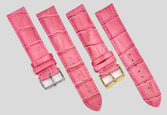 Watch Band Pink Genuine Leather Alligator Grain Padded, Stitched, 12mm-22mm