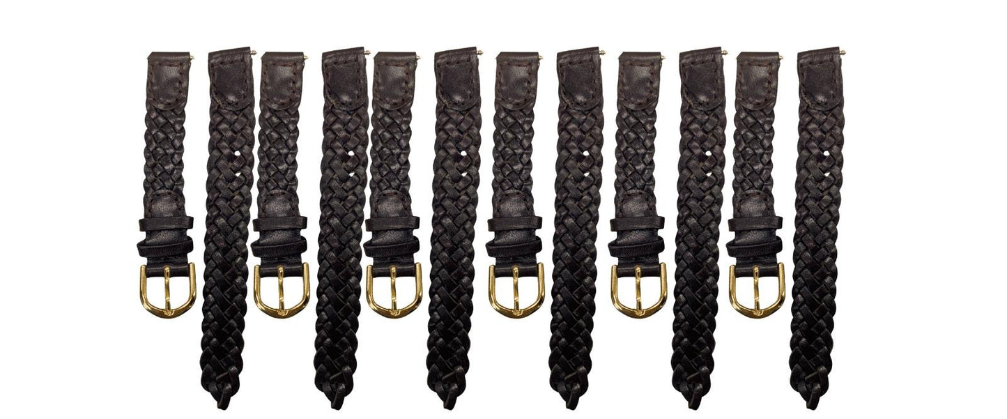 LOT OF 6 Pcs. WATCH BANDS BRAIDED BROWN GENUINE LEATHER 12MM,