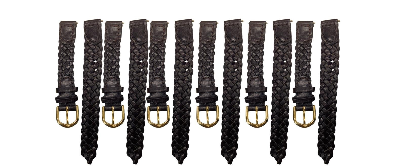 LOT OF 6 Pcs. WATCH BANDS BRAIDED BROWN GENUINE LEATHER 12MM,