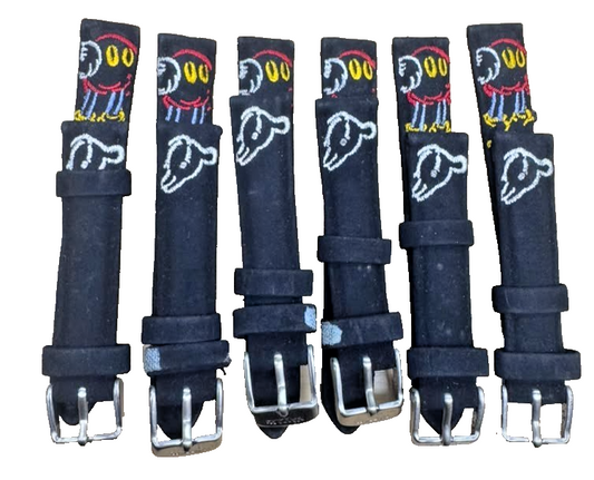 16MM WATCH BAND BLACK MICKEY MOUSE DESIGN LOT OF 8