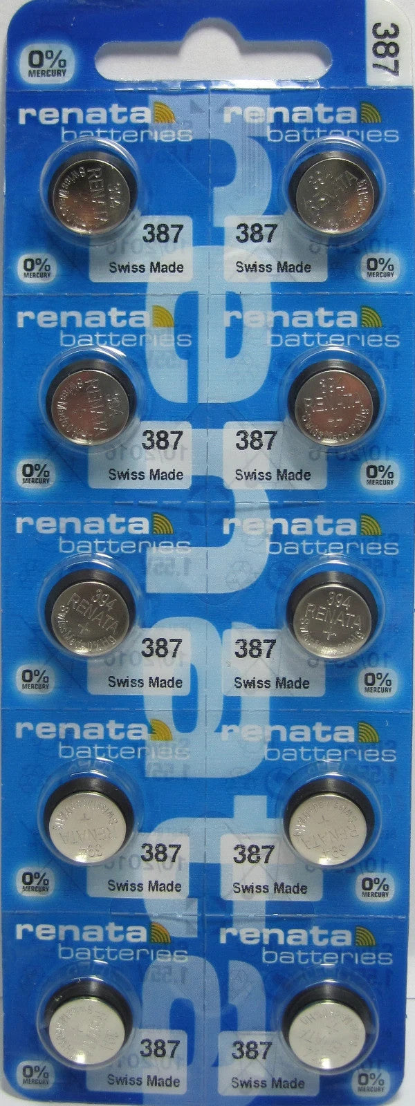 Ten (10)  Renata 387s Watch Battery SWISS MADE, 0% MERCURY