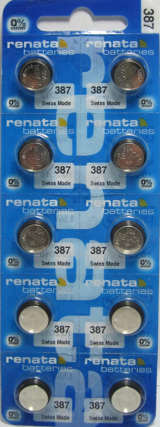 Ten (10)  Renata 387s Watch Battery SWISS MADE, 0% MERCURY