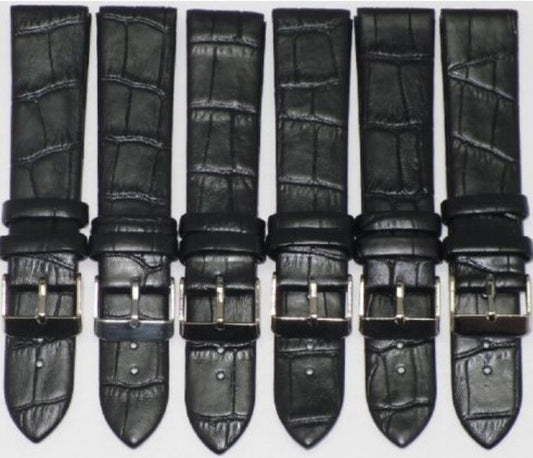 Lot of 6Pcs.Watch Bands Genuine Leather Alligator Grain Black Flat 12mm to 24mm