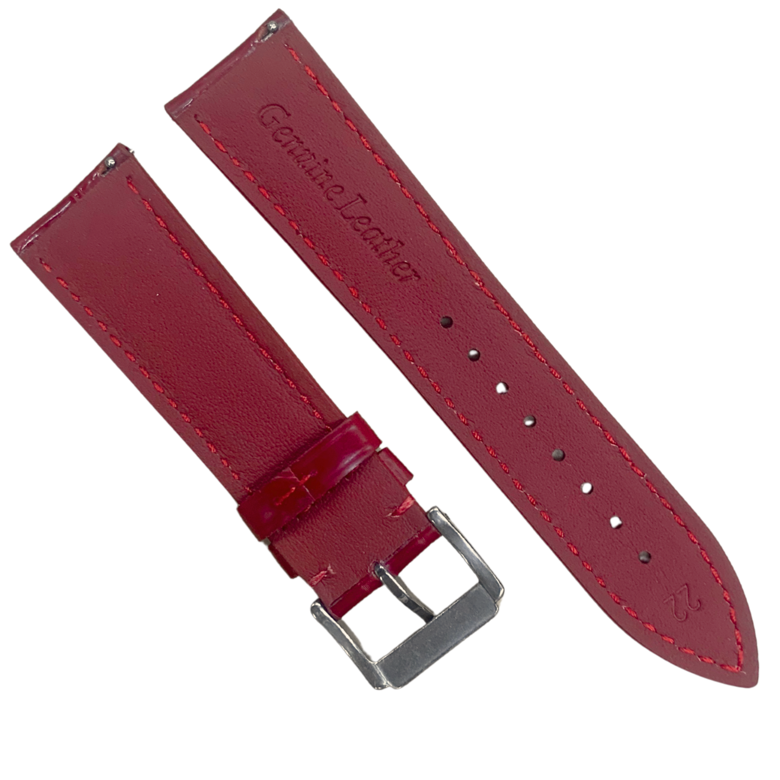 Genuine Leather Watch Band | Red Alligator Grain with Steel Buckle - 24mm width