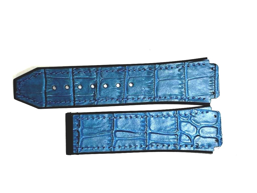 ALLIGATOR GRAIN LEATHER RUBBER WATCH BAND FOR HUBLOT WATCHES OF SIZE 19X22MM