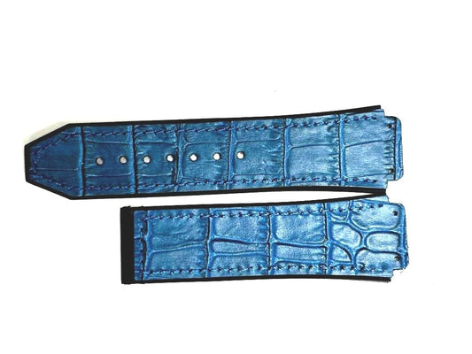ALLIGATOR GRAIN LEATHER RUBBER WATCH BAND FOR HUBLOT WATCHES OF SIZE 19X22MM