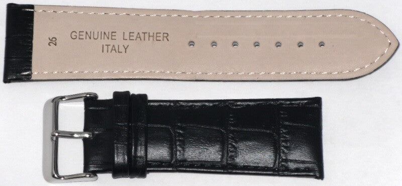 Watch Band Genuine Leather Alligator Grain Black Padded 12mm to 30mm(A1 Quality)