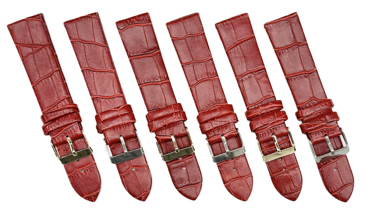 Lot of 6, 12-24 mm, Genuine Leather, Alligator Grain, Flat Maroon Watch Band