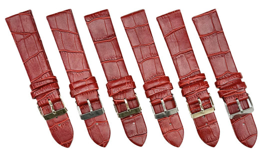 Lot of 6, 12-24 mm, Genuine Leather, Alligator Grain, Flat Maroon Watch Band