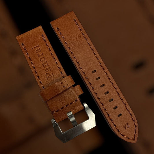 Watch Band Leather Strap L.Brown fits PANERAI 22mm,24mm,26mm Flat (High Quality)