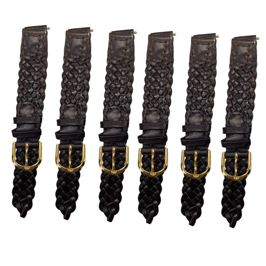 12MM, LOT OF 6 WATCH BANDS BRAIDED BROWN GENUINE LEATHER