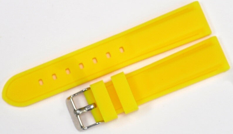 Watch Band YELLOEW color Silicone (Heavy) 18mm Silver Buckle with spring Bars