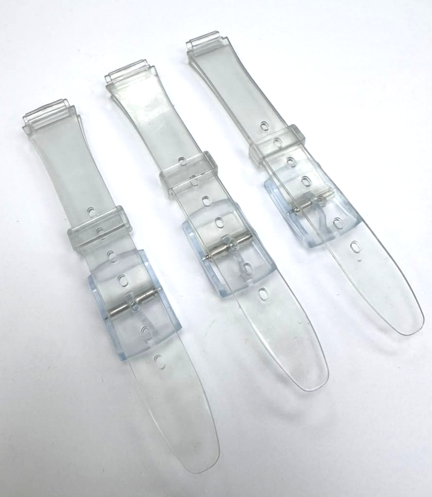 SET OF 3 12MM Plastic PVC Replacement  Watch Band Flat Clear White without Pins