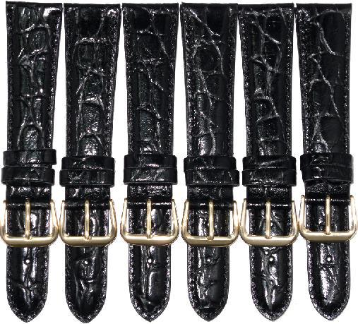 16 MM Genuine Leather Crocodile Grains Black Men's & Ladies Watch Band Lot of 6