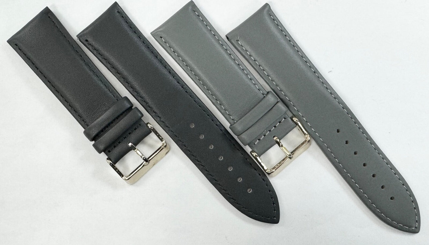 Watch Bands Genuine Leather Grey Plain Padded 16,18,20,22,24mm