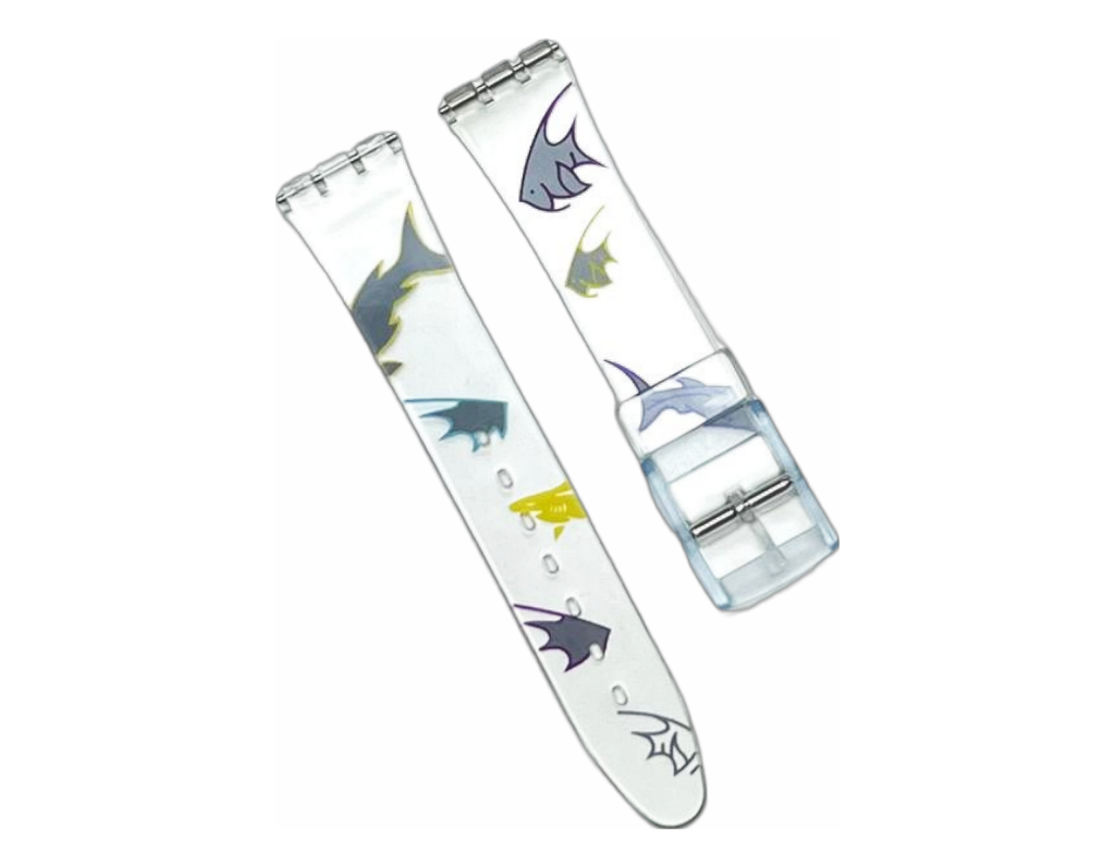 Plastic PVC Watch Band Transparent Art Design Swatch Replacement with Pins 17mm