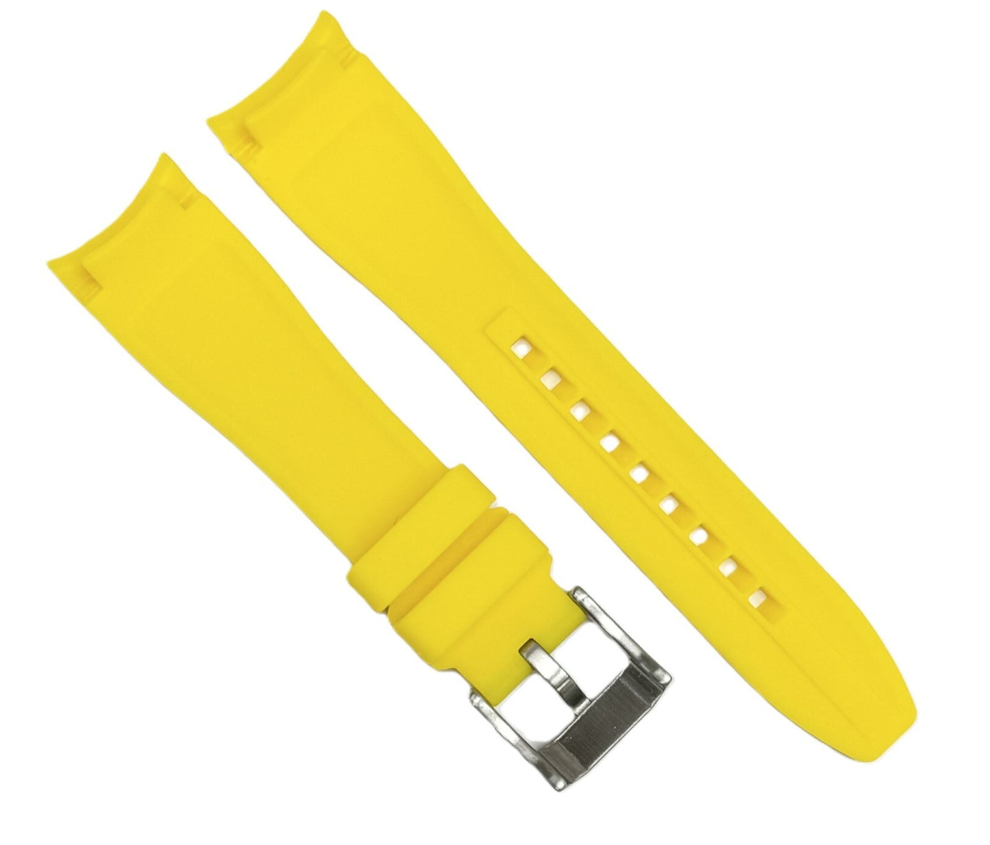 18-24mm Curved-End Yellow Soft & Smooth Silicon Rubber Watch Band