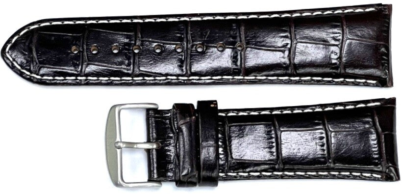 Watch Band "Triumph" Genuine Leather Dark Brown Alligator Grain Padded  28mm XXL