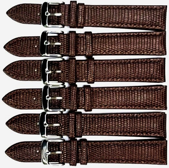 Lot of 6 Watch Bands Brown 20MM Genuine Leather Lizard Grain Padded  Extra Long
