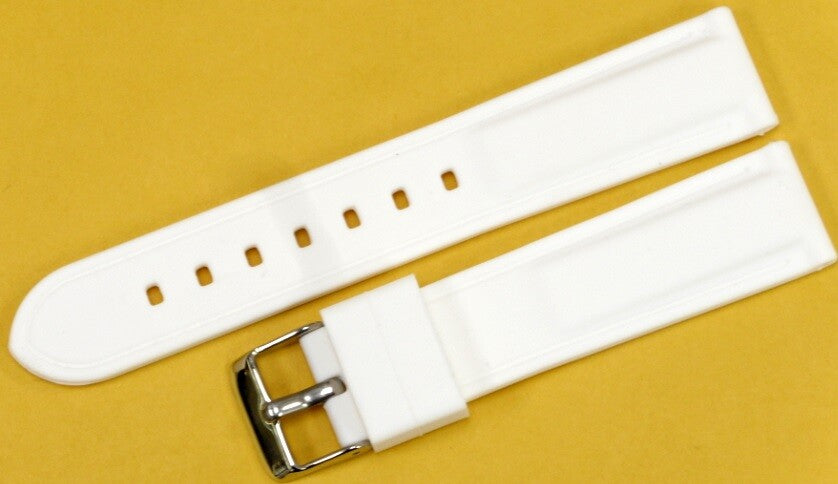Watch Band White color Silicone (Heavy)20mm Silver Buckle with spring Bars