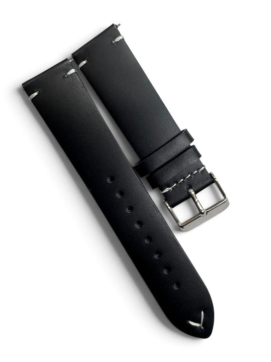 STITCHED GENUINE LEATHER UNIVERSAL WATCH BAND 22mm BLACK COLOR
