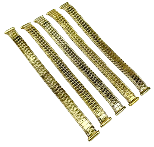 5 PCS OF 9-12MM Textured Gold Color Vintage Stretch Band for Ladies Watches