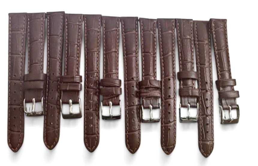 (set of 6) 14 MM D.Brown Watch Alligator Genuine Leather Strap Band