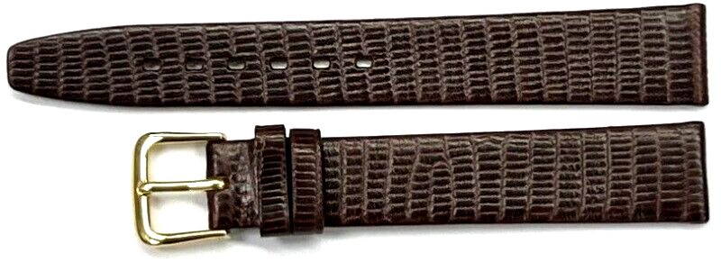 New Watch Band Brown 16MM Genuine Leather Lizard Grain Flat Slim