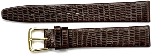 New Watch Band Brown 16MM Genuine Leather Lizard Grain Flat Slim