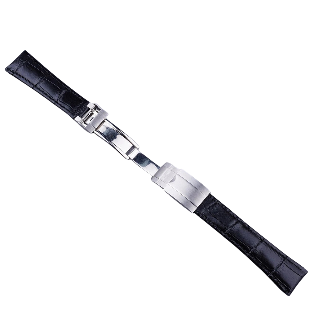 High-Quality Black Leather Watch Band – 20mm for Rolex Watches | Steel Clasp