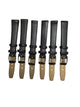 6 Piece 12mm Genuine Leather Black Watch Band – Slim Flat Grain Strap (Lot of 6)