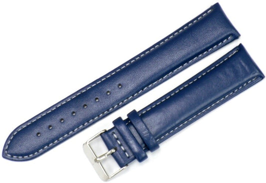 (Best Quality) Watch Band N. Blue Genuine Leather Padded,White Stitches 22mm XXL