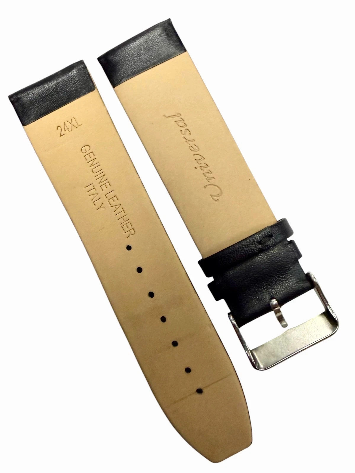 2 Piece 24mm Genuine Leather Black Watch Band – Slim Flat Grain Strap (Set of 2)