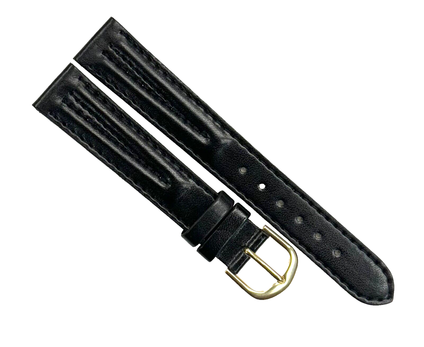 Watch Band Plain Black with 4 Stitches Genuine Leather Padded 16mm