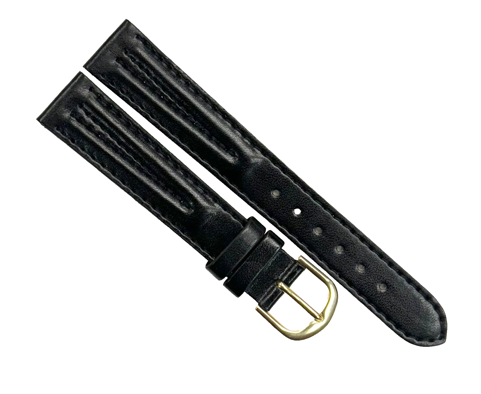 Watch Band Plain Black with 4 Stitches Genuine Leather Padded 16mm