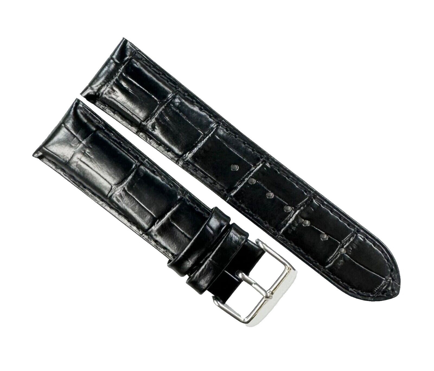 Watch Band Genuine Leather Alligator Grain Black Padded,Stitched 20mm