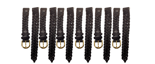 12MM, LOT OF 6 WATCH BANDS BRAIDED BROWN GENUINE LEATHER
