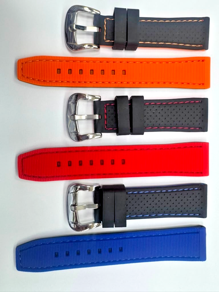High-Quality Silicone Flat Stitched Watch Band – Orange & Black