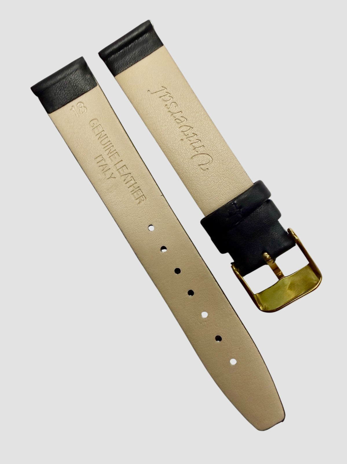 20mm Genuine Leather Black Watch Band – Slim Flat Grain Strap Gold/Silver Buckle