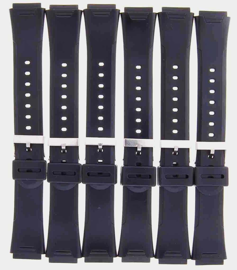 Lot of 6 Watch Bands 19MM PVC Black  fit Casio, Timex and Other Watches, 1126