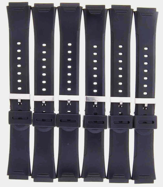 Lot of 6 Watch Bands 19MM PVC Black  fit Casio, Timex and Other Watches, 1126