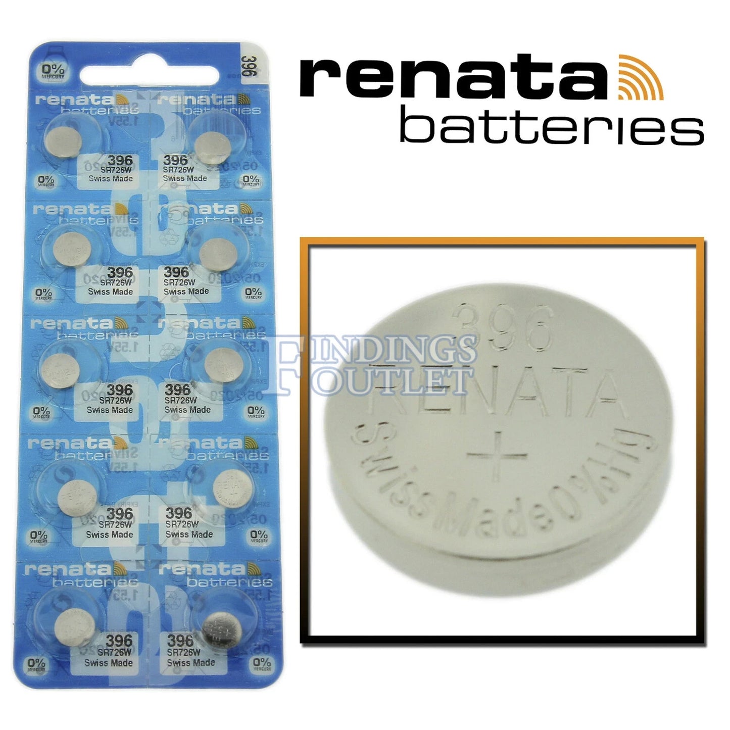 Ten (10)  Renata 396 Watch Battery SR726W SWISS MADE, 0% MERCURY